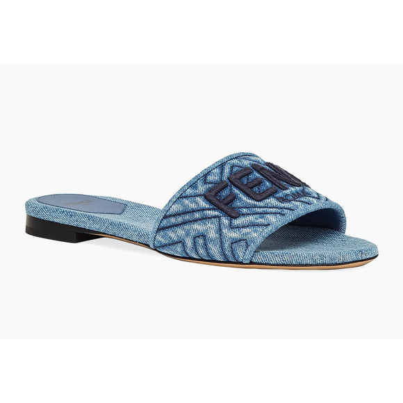 Fendi Blue Denim Signature FF Monogram Logo Mule Slide Flat Flip Flop Sandal 36 - Picture 5 of 15
